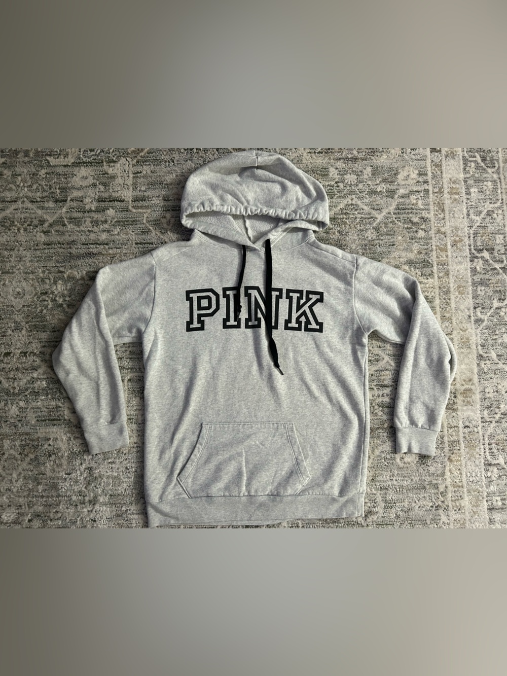 PINK Victoria's Secret Light Gray Hoodie with Black Drawstrings